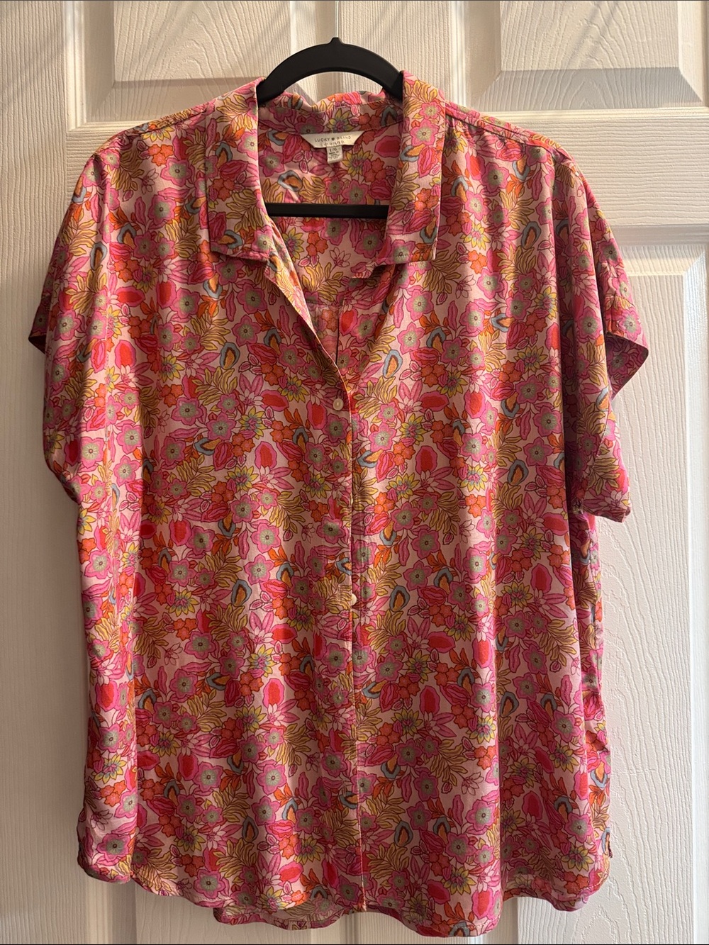 Lucky Brand Pink & Orange Floral Button-Front Blouse L